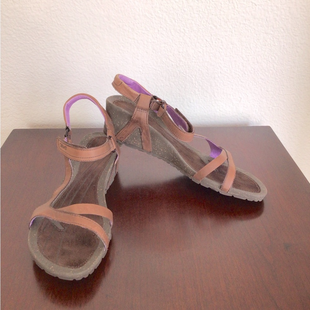 Teva Brown Leather VENTURA Strap Wedge Sandals